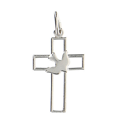 Colgante cruz perforada fine paloma plata 925 1