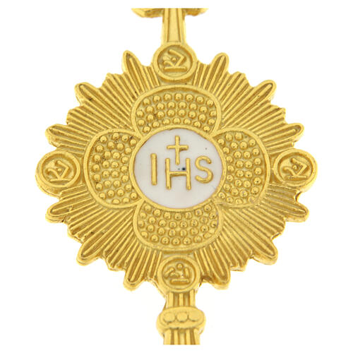 Broszka monstrancja, srebro 925 pozłacana, biały emalia, IHS 2