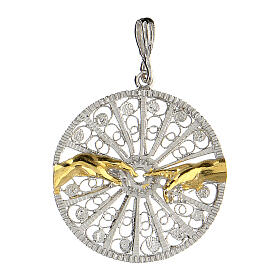 Filigree round pendant, bicolour 925 silver, The Creation of Adam