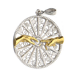 Filigree round pendant, bicolour 925 silver, The Creation of Adam