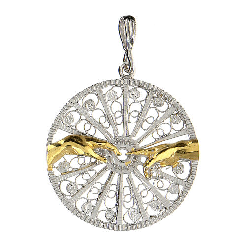 Filigree round pendant, bicolour 925 silver, The Creation of Adam 1
