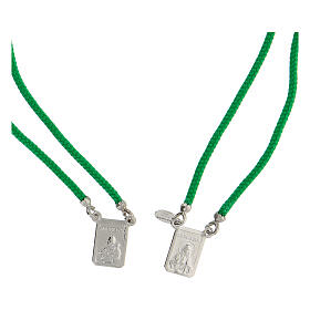 Scapular of green string and 925 silver squared medals