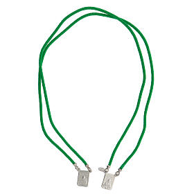 Escapulário prata 925 medalhas retangulares corda trançada verde