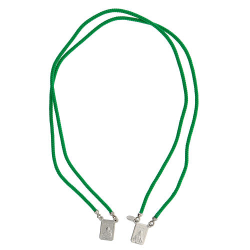 Escapulário prata 925 medalhas retangulares corda trançada verde 1