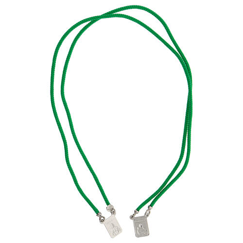 Escapulário prata 925 medalhas retangulares corda trançada verde 3