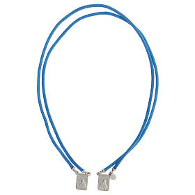 Scapulaire argent 925 corde bleue claire médailles rectangulaires