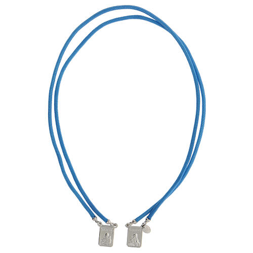 Scapulaire argent 925 corde bleue claire médailles rectangulaires 1