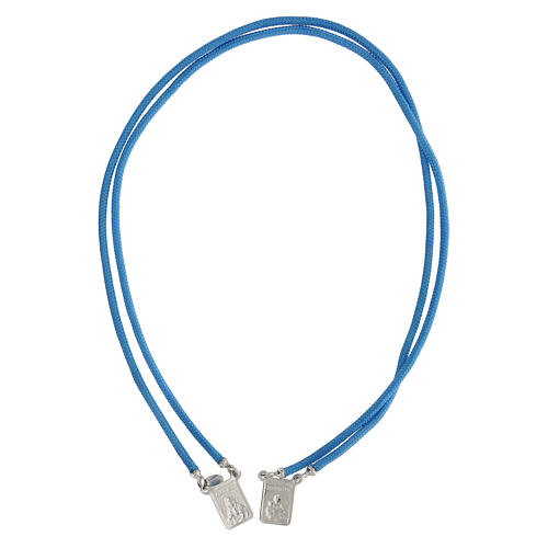Scapulaire argent 925 corde bleue claire médailles rectangulaires 3