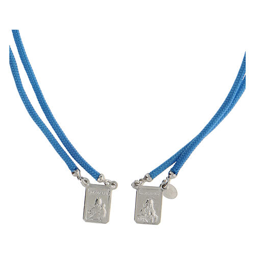 Escapulário prata 925 medalhas retangulares corda trançada azul-celeste 2