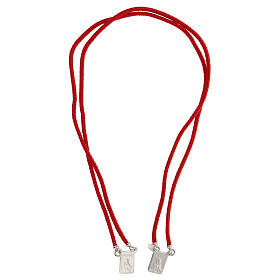 Escapulário prata 925 medalhas retangulares corda trançada vermelha