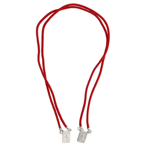 Escapulário prata 925 medalhas retangulares corda trançada vermelha 1
