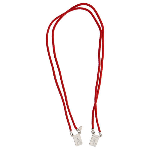 Escapulário prata 925 medalhas retangulares corda trançada vermelha 3