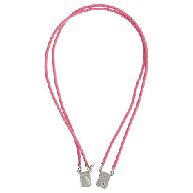 Escapulário prata 925 medalhas retangulares corda trançada cor-de-rosa