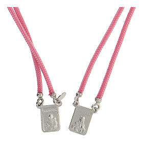 Escapulário prata 925 medalhas retangulares corda trançada cor-de-rosa