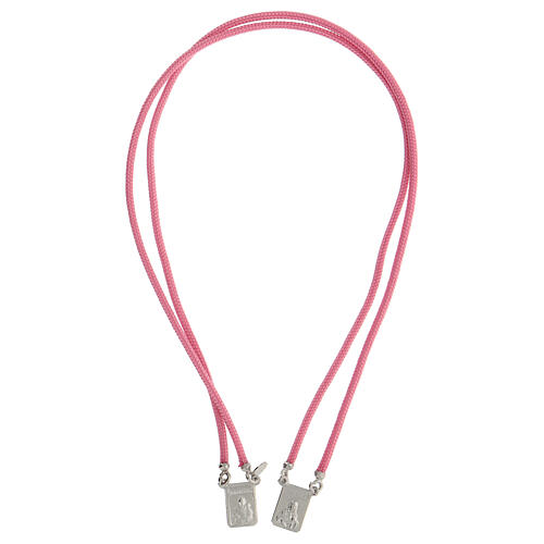 Escapulário prata 925 medalhas retangulares corda trançada cor-de-rosa 1