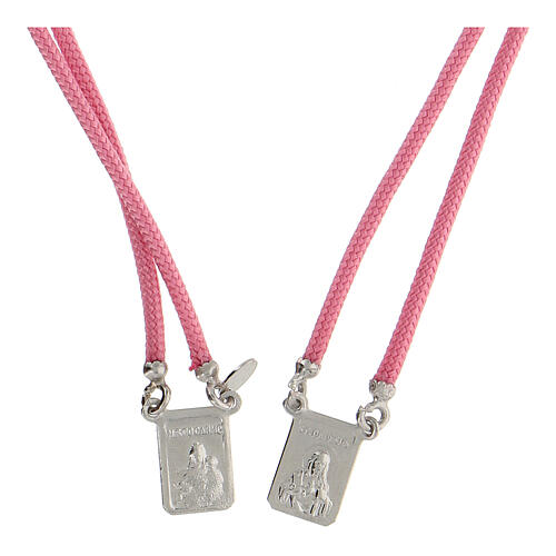 Escapulário prata 925 medalhas retangulares corda trançada cor-de-rosa 2