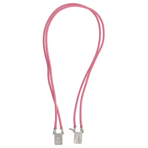 Pink cord scapular 925 silver square medals 3