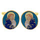 Botões de punho para camisas dourados com imagem esmalte azul-turquesa Nossa Senhora com Menino Jesus s1