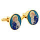 Botões de punho para camisas dourados com imagem esmalte azul-turquesa Nossa Senhora com Menino Jesus s2