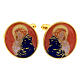 Gold plated cufflinks, Virgin with Child, orange enamel s1