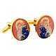 Cufflinks Virgin Mary and Child with orange enamel and gilt s2