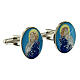 Botões de punho para camisas latão e zamak com imagem esmalte azul-turquesa Nossa Senhora com Menino Jesus s2