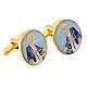 Gold plated cufflinks, Miraculous Medal, light blue enamel s2