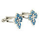 Cross-shaped light blue cufflinks, strass, brass, white bronze finish s2