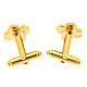 Golden brass cufflinks with black strass cross s3