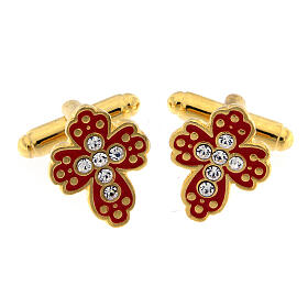 Gemelli croce rossa strass ottone dorato