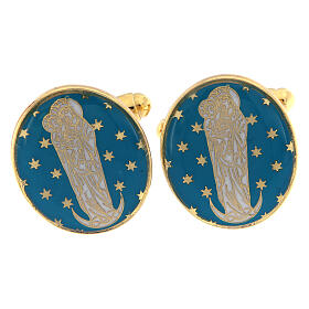 Gold plated brass cufflinks, Virgin with Child on crescent