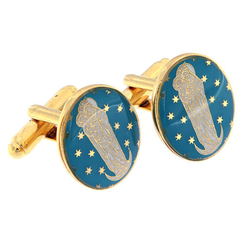 Gold plated brass cufflinks, Virgin with Child on crescent 2