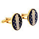 Gold plated cufflinks, Virgin with Child on crescent, blue enamel s2