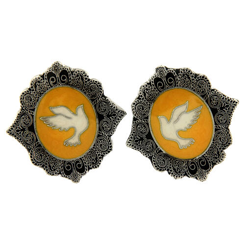 White dove cufflinks with yellow enamel brass 1
