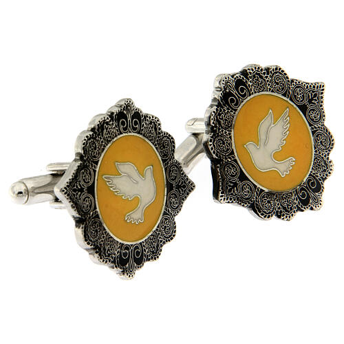 White dove cufflinks with yellow enamel brass 2