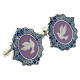 Cufflinks with white dove, lilac enamel, white bronze plated brass s2