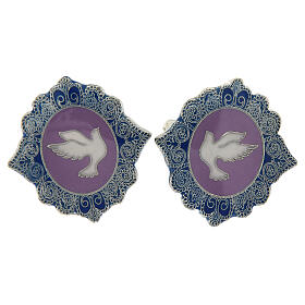 Botões de punho latão com imagem pomba branca em fundo lilás