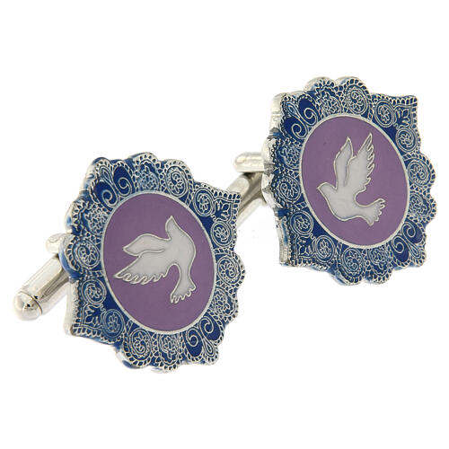Dove cufflinks with lilac enamel and white bronzed brass 2