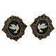 Gold plated brass cufflinks, white dove, green enamel s1