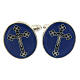 Blue cross cufflinks oval in white bronzed brass s1