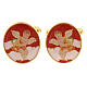 Gold plated cufflinks, angel playing, red enamel, brass s1