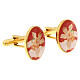 Gold plated cufflinks, angel playing, red enamel, brass s2
