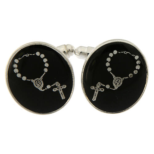 Rosary cufflinks, black enamel, brass 1