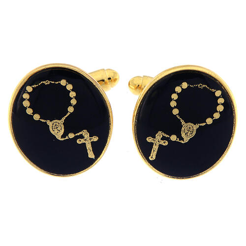 Rosary cufflinks, black enamel, gold plated brass 1