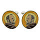 St Pio cufflinks, yellow enamel, white bronze plated brass s1