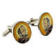 St Pio cufflinks, yellow enamel, white bronze plated brass s2