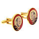 St Pio cufflinks, red enamel, gold plated brass s2