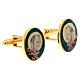 St Pio cufflinks, green enamel, gold plated brass s2