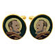Botões de punho latão dourado São Padre Pio fundo verde s1