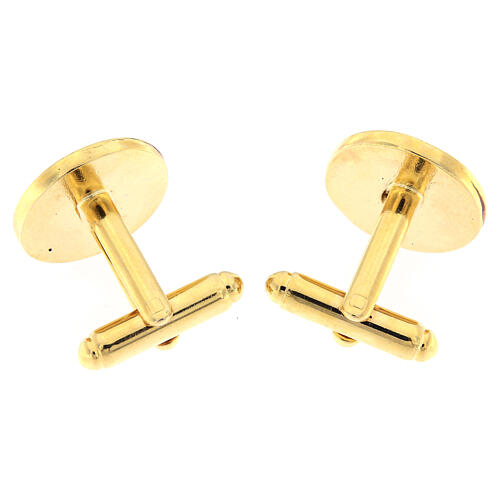St Pio cufflinks, pearly-white enamel, gold plated brass 3